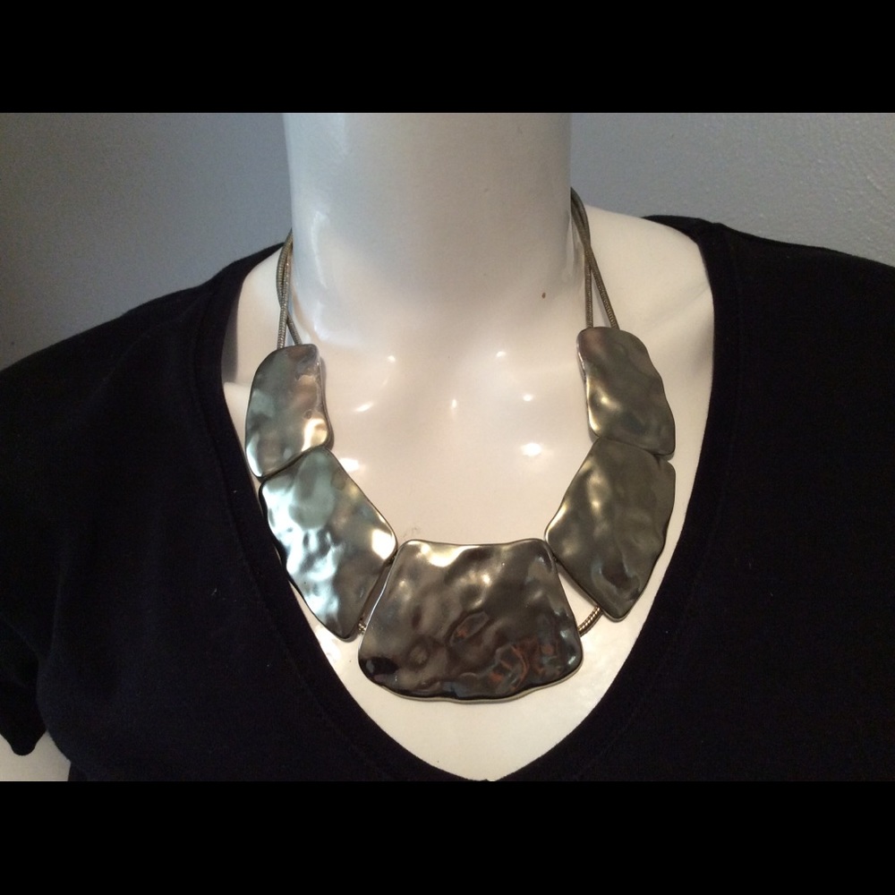 Hammered metal statement necklace